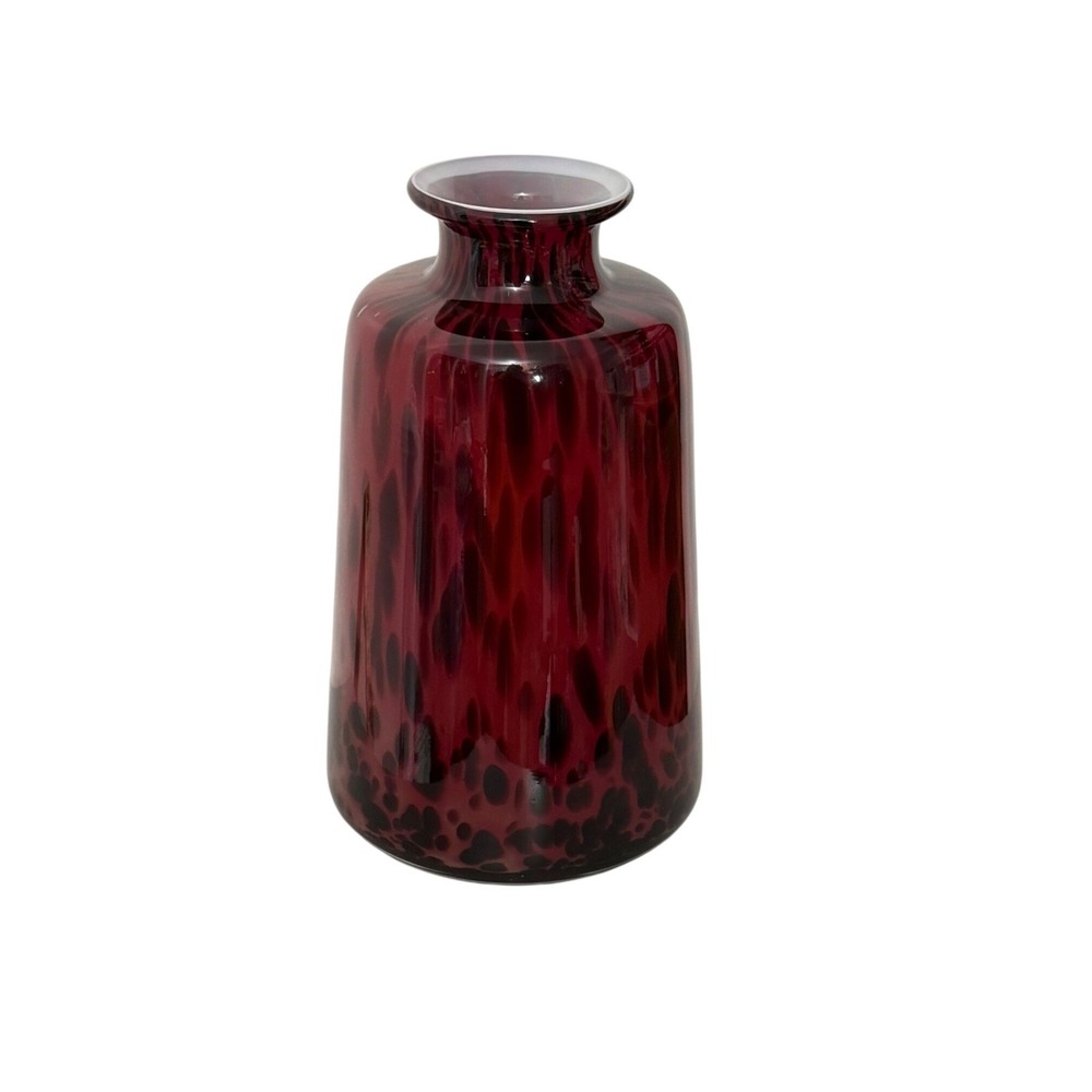 Art Glass Vase Home Decor OS Red Leopard Spotted Hand Blown Cylindrical 10.5in